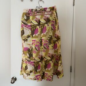 Vintage German Brand Hirsch Women's Linen Maxi Skirt in Pink Olive Floral Print